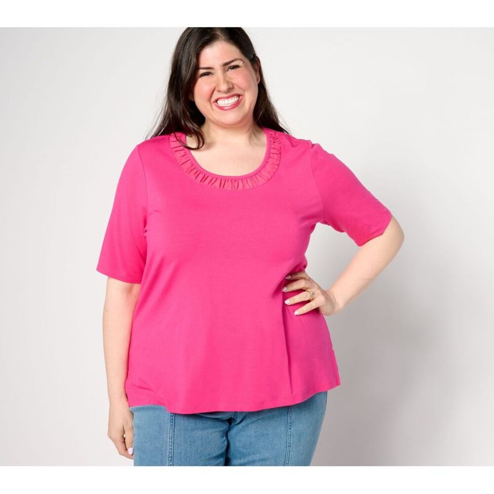 SUNNYLiFE Women's Top Sz XL Elbow Sleeve Chiffon Trim Pink A634816